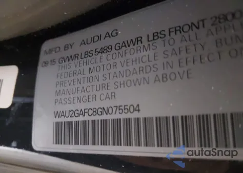 2016 Audi A7 3.0T Premium Plus z USA, uszkodzony, nr VIN WAU2GAFC8GN075504